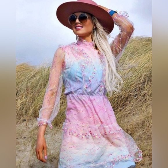 Olivia Rubin Saffy Dress in Neon Rainbow Lace, Size US 4 - Picture 2 of 11